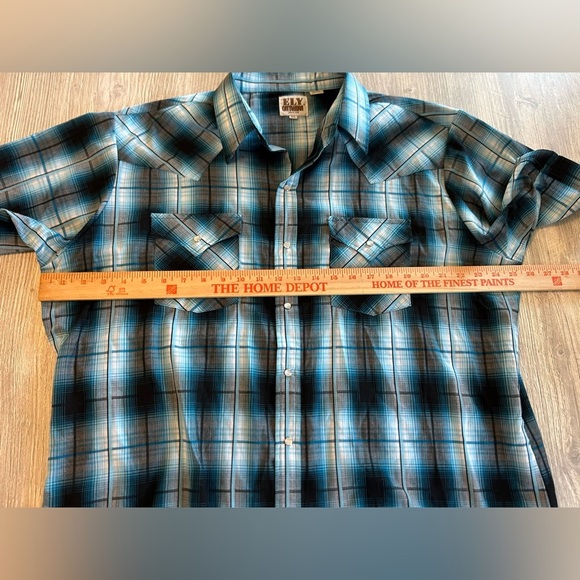 Ely Cattleman Men’s Button Front Shirt Size XL Pearl Snap Blue & Black Plaid SS. - Picture 9 of 10